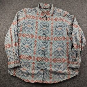 Eddie Bauer Button Up Shirt Sz XL Womens Flannel Geometric Southwestern Aztec